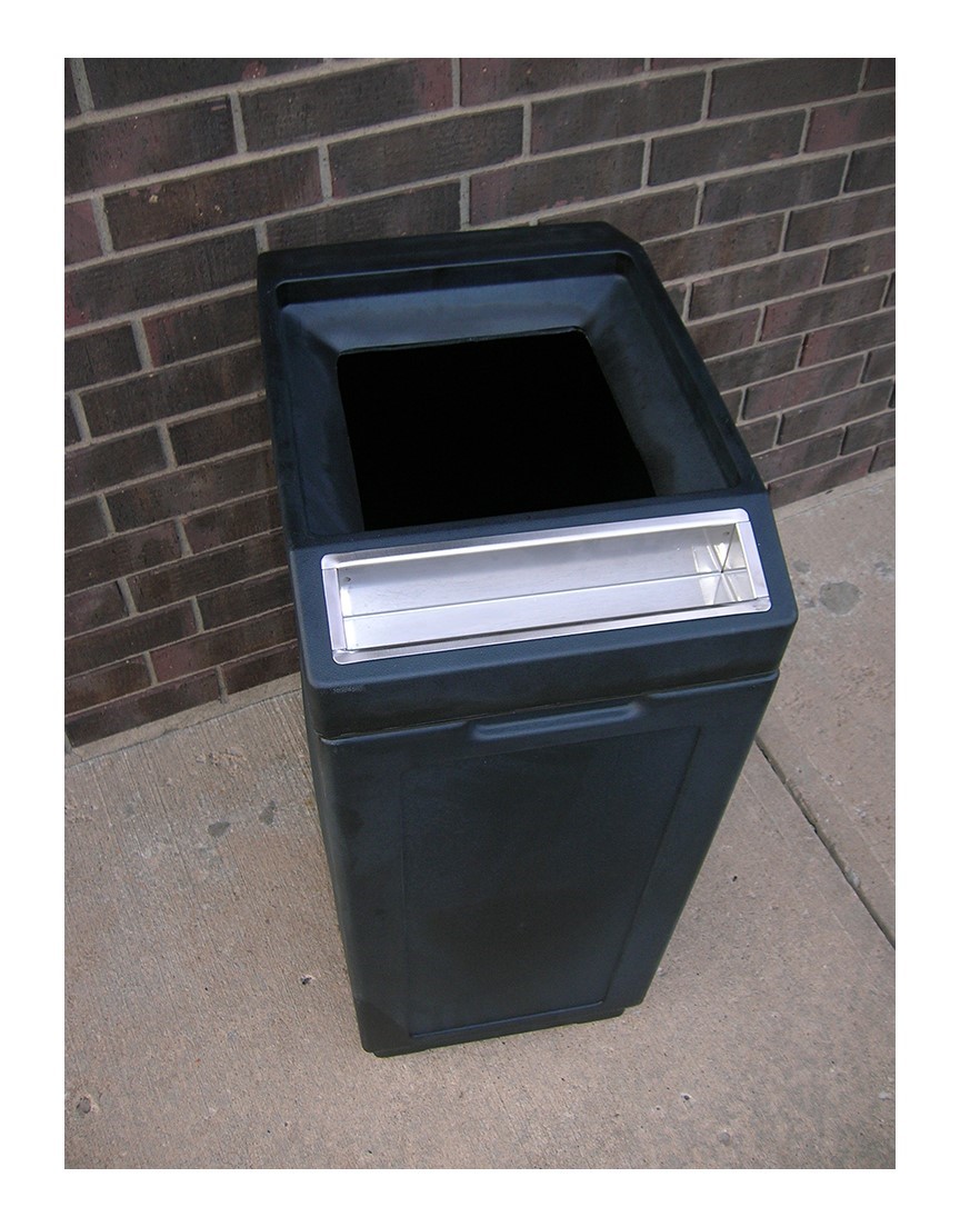 39 Gallon Plastic Square Trash Receptacle with Ashtray Open Top and