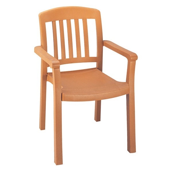 Atlantic Stacking Commercial Plastic Resin Armchair - Teakwood