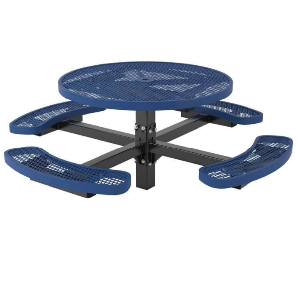 46" Round Textured Polyethylene Coated Expanded Metal Pedestal Picnic Table