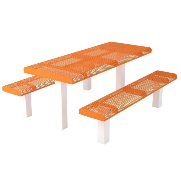 Rolled Expanded Metal Rectangular Pedestal Picnic Table with Detached Seats