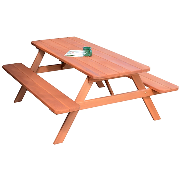 8 Ft. Traditional Wooden Picnic Table with 2 Attached Benches