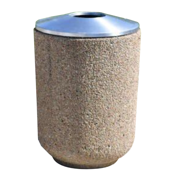 30 Gallon Concrete Round Trash Receptacle with Aluminum Pitch In Lid