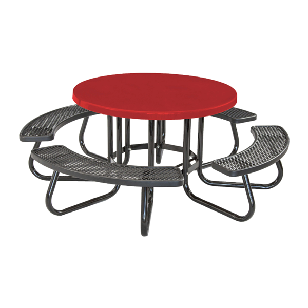 48" Round Picnic Table with Fiberglass Top and Plastisol Expanded Metal Seats