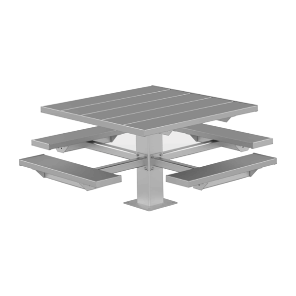 48" Square Aluminum Picnic Table with 6" Square Pedestal Steel Frame