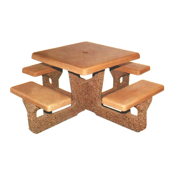 48" Square Concrete Picnic Table with 4 Attached Seats