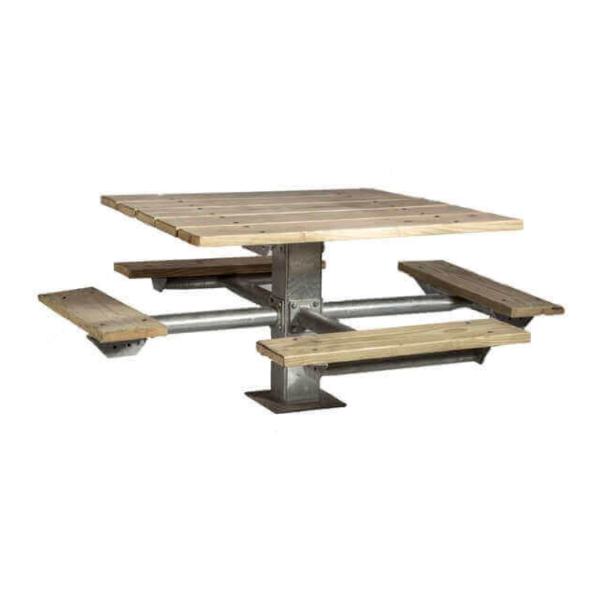 48" Square Southern Yellow Pine Picnic Table with 6" Square Pedestal Steel Frame