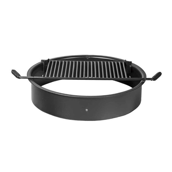 7" High x 30" Diameter Steel Fire Ring with Flip-Up Grate and 300 Square Inches of Cooking Surface