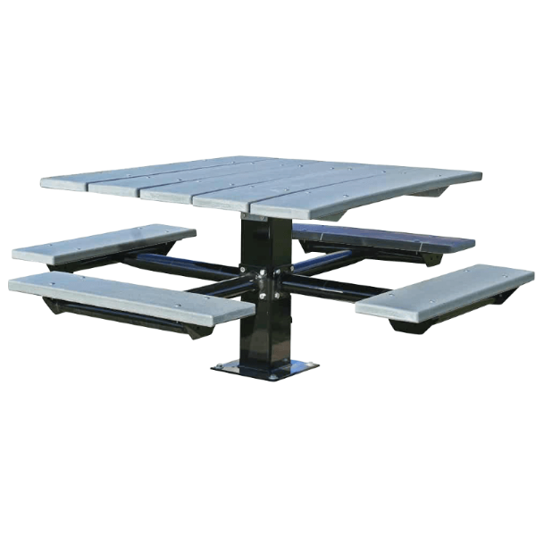 48" Square Recycled Plastic Picnic Table with 6" Square Pedestal Steel Frame