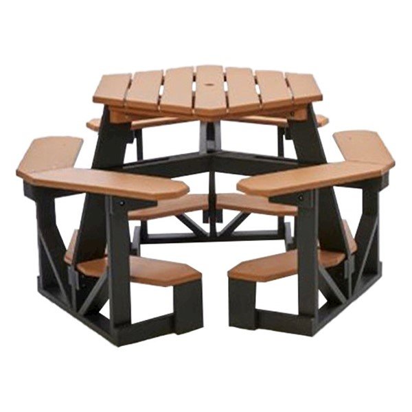 	Heavy Duty Hexagonal Recycled Plastic Bar Height Picnic Table With Umbrella Hole - Seats 6