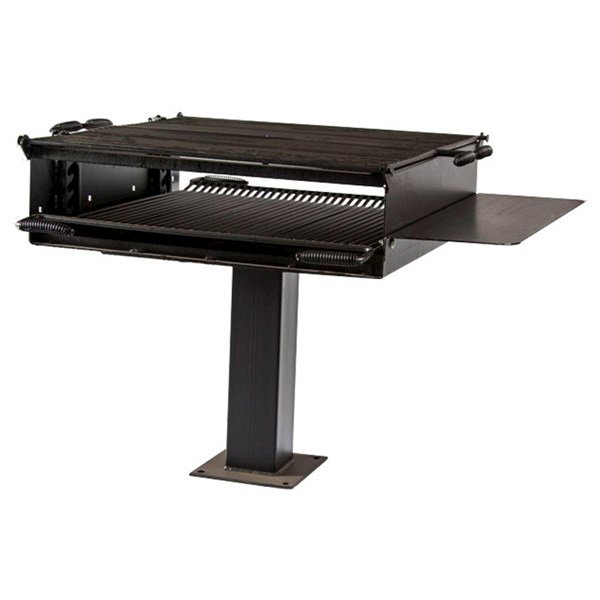 	1368 Square Inch Cooking Surface Large Steel Group Grill With 6" Square Pedestal Frame And 4 Position Fire Grate