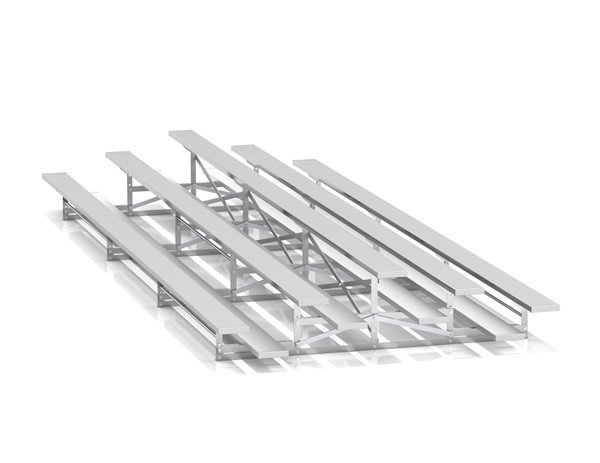 15 ft. 3 Row Back-To-Back Aluminum Bleacher without Guardrails and Double Footboards - 360 lbs.	
