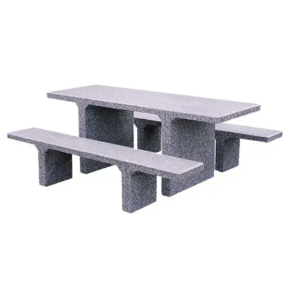 7 Ft. Rectangular Commercial Concrete Picnic Table with Detached Benches 2620 lbs