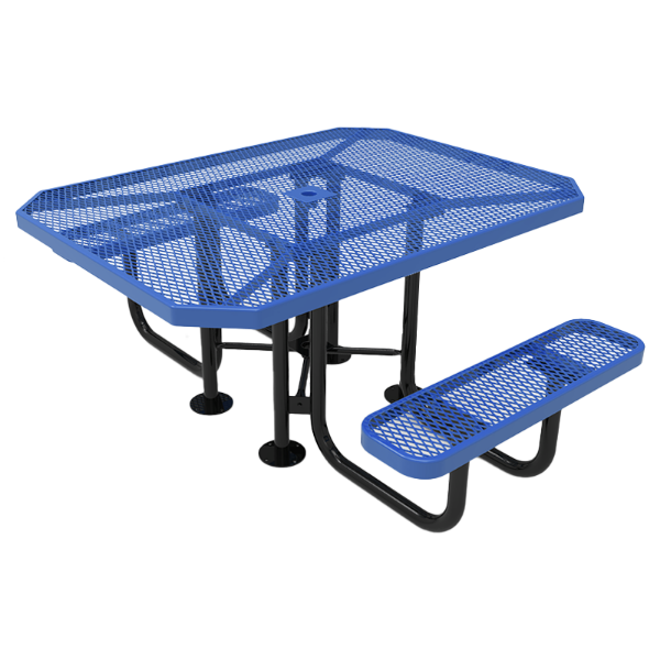 Elite Series ADA Compliant Dual Access 46" X 63" Octagon Thermoplastic Polyethylene Coated Picnic Table Expanded Metal - Light Blue - Portable