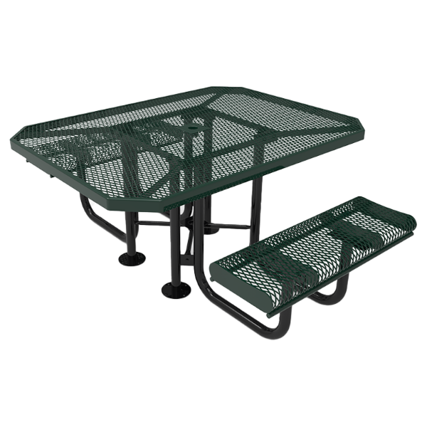 Elite Series ADA Compliant Dual Access 46" X 63" Octagon Thermoplastic Polyethylene Coated Rolled Picnic Table Expanded Metal - Green - Portable