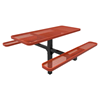 RHINO 6 Ft. Thermoplastic Coated Pedestal Red Picnic Table- Expanded Metal- Inground Mount