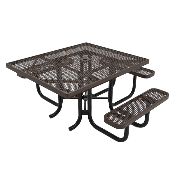 Elite Series ADA Compliant 46" Square Thermoplastic Polyethylene Coated Picnic Table Expanded Metal - Brown