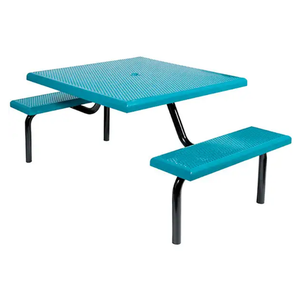 42" Commercial Square Thermoplastic Picnic Table With Two Benches Steel Frame