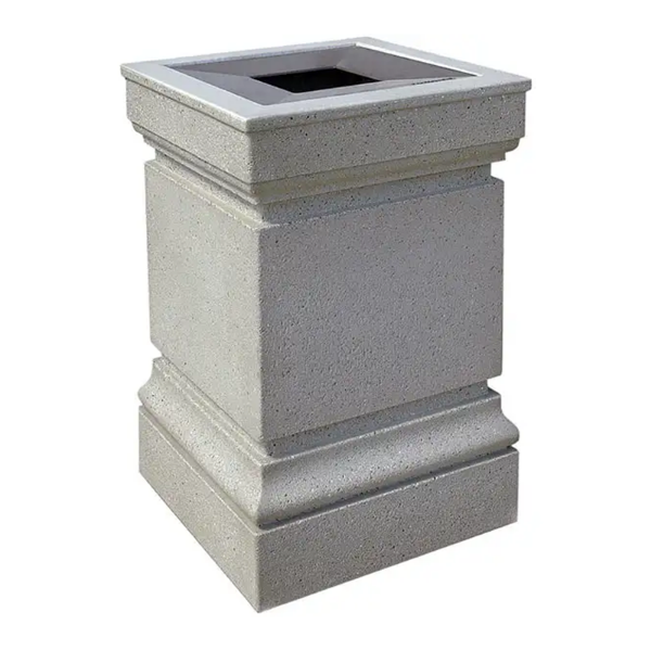 24 Gallon Decorative Commercial Concrete Square Trash Receptacle