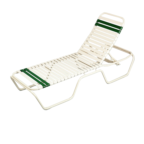 Delray Full-Base Vinyl Strap Chaise Lounge Commercial Aluminum Stackable