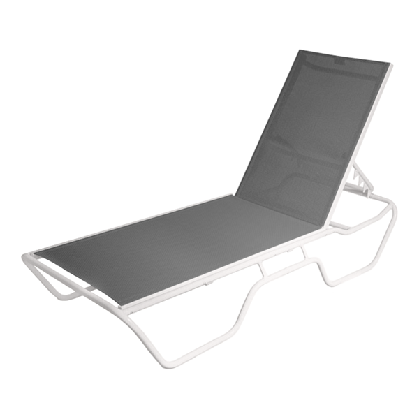 Delray Full-Base Sling Chaise Lounge Commercial Powder-Coated Aluminum Stackable