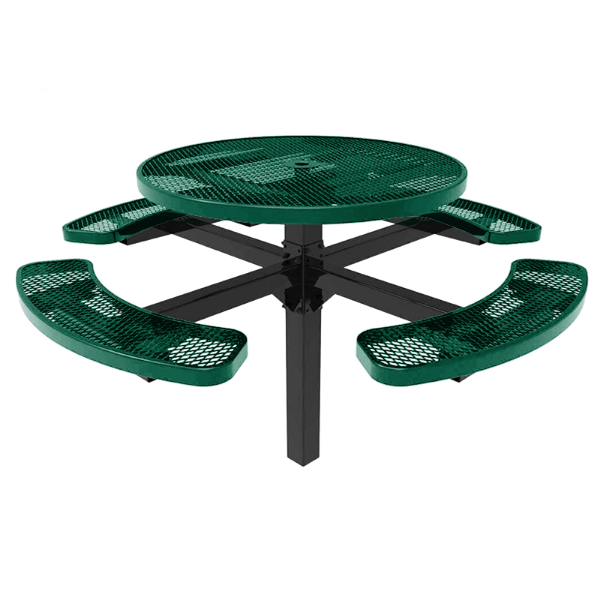 RHINO 46" Round Thermoplastic Polyolefin Coated Pedestal Grey Picnic Table - Punched Steel - Inground Mount 46" Round Thermoplastic Polyolefin Coated Pedestal Green Picnic Table