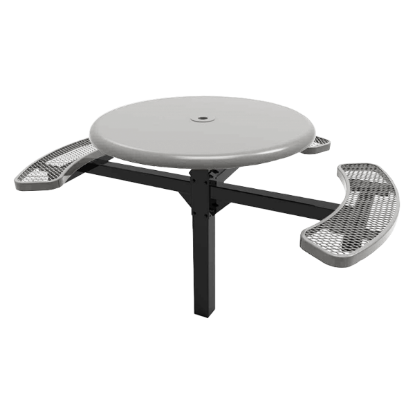 RHINO 46" Wheelchair Accessible Round Solid Top Thermoplastic Polyolefin Coated Grey Pedestal Picnic Table