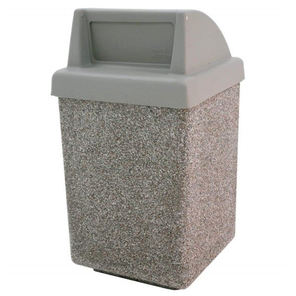 53 Gallon Commercial Concrete Square Trash Receptacle With Push Door Top	