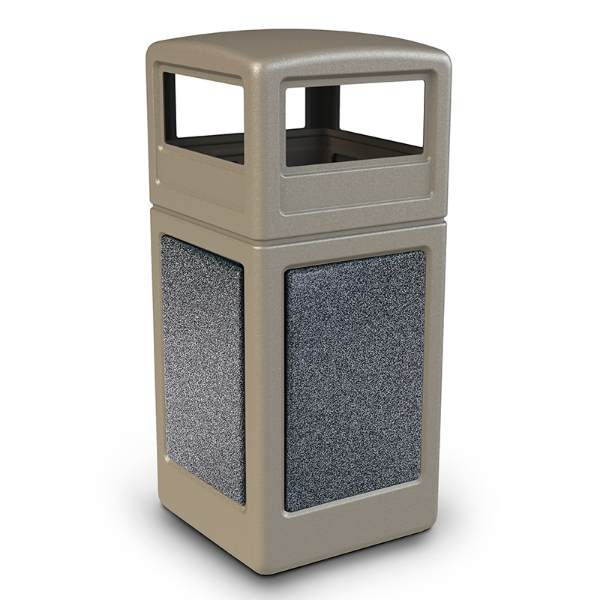 42 Gallon Stone Tec Commercial Square Plastic Trash Receptacle With Dome Lid