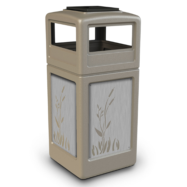 42 Gallon Stainless Steel CATTAILS Receptacle with Ash Tray Top