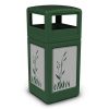 42 Gallon Dome Top Plastic Trash Receptacle With Decorative Cattails Stainless Steel Panels