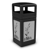 42 Gallon Dome Top Plastic Trash Receptacle With Decorative Cattails Stainless Steel Panels