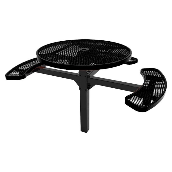 RHINO 46" Wheelchair Accessible Round Thermoplastic Polyolefin Coated Pedestal Grey Picnic Table - Expanded Metal - Inground Mount