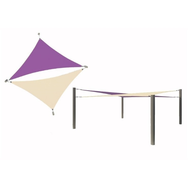 	Multi-Sail Square Fabric Shade Structure With 12 Ft. Entry Height Powder-Coated Steel Columns - Base Model