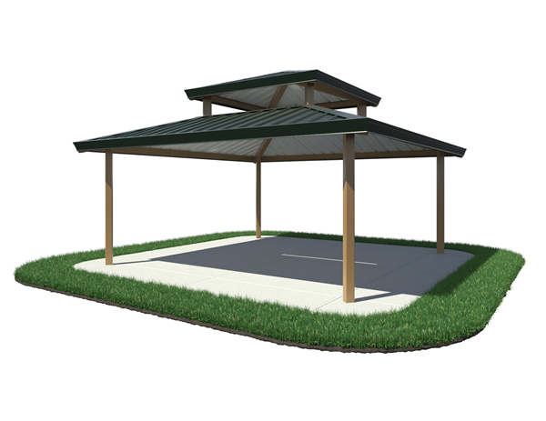 Square Hip End Metal Top Park Shelter Structure - with Duo Top Render 