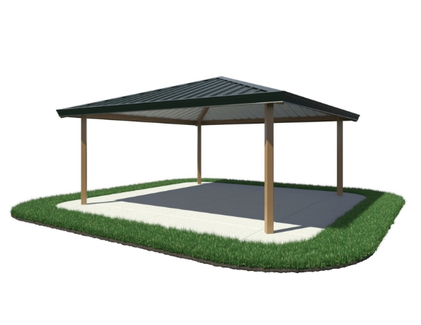 Square Hip End Metal Top Park Shelter Structure - Render