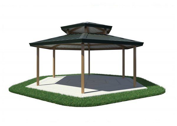 Hexagon Metal Duo-Top Park Shelter With 7' 6" Entry Height - Render