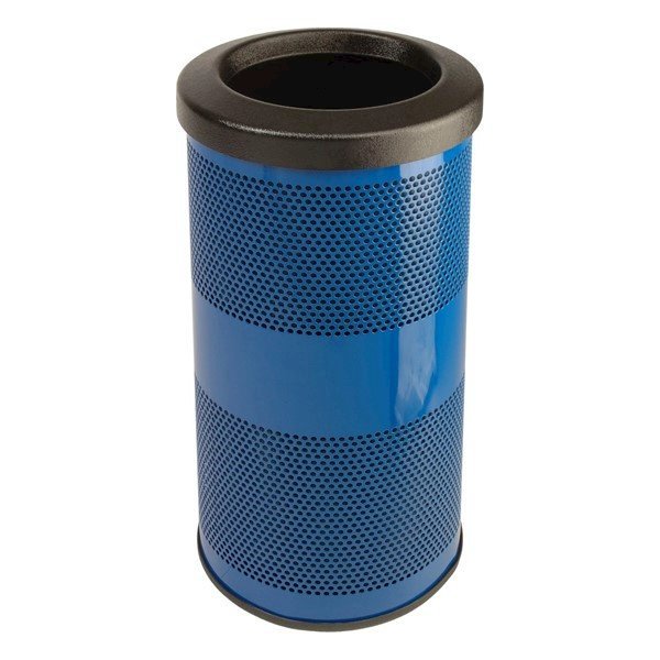 10 Gallon Round Stadium Trash Receptacle with Flat Top - Blue