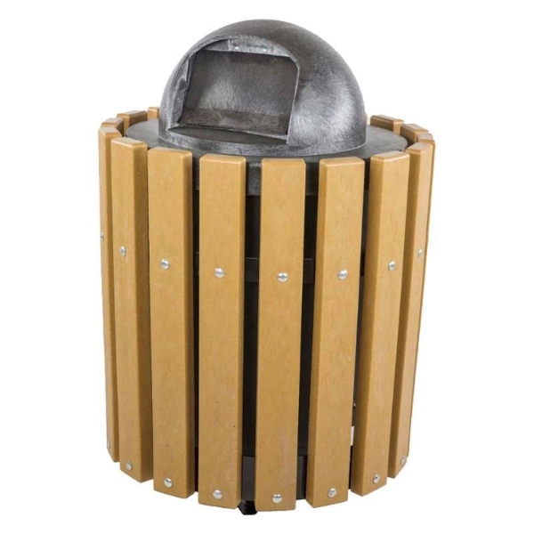 32 Gallon Round Trash Receptacle Frame with Recycled Plastic Slats