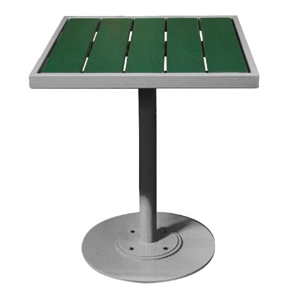 32" Recycled Plastic Slatted Pedestal Bar Height Table With Powder Coated Steel Frame