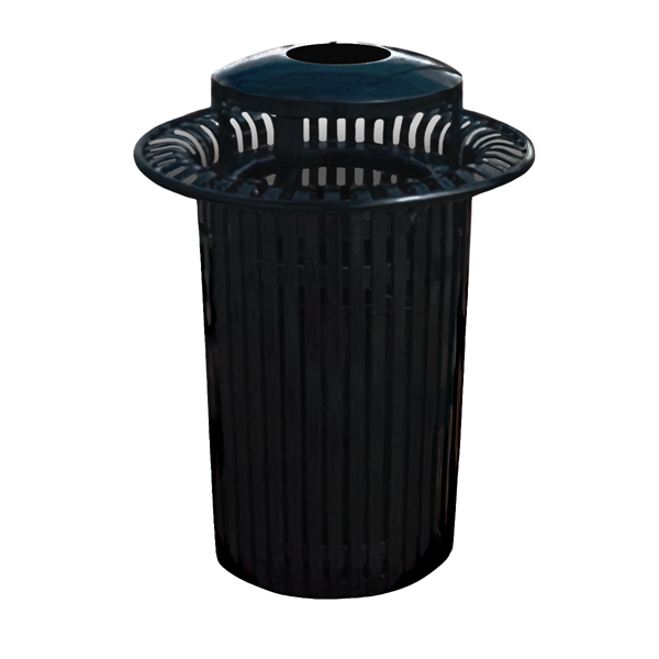 Streetscape 32 Gallon Trash Receptacle with Snuffer Top, Powder-Coated Strap Steel - 340 lbs	