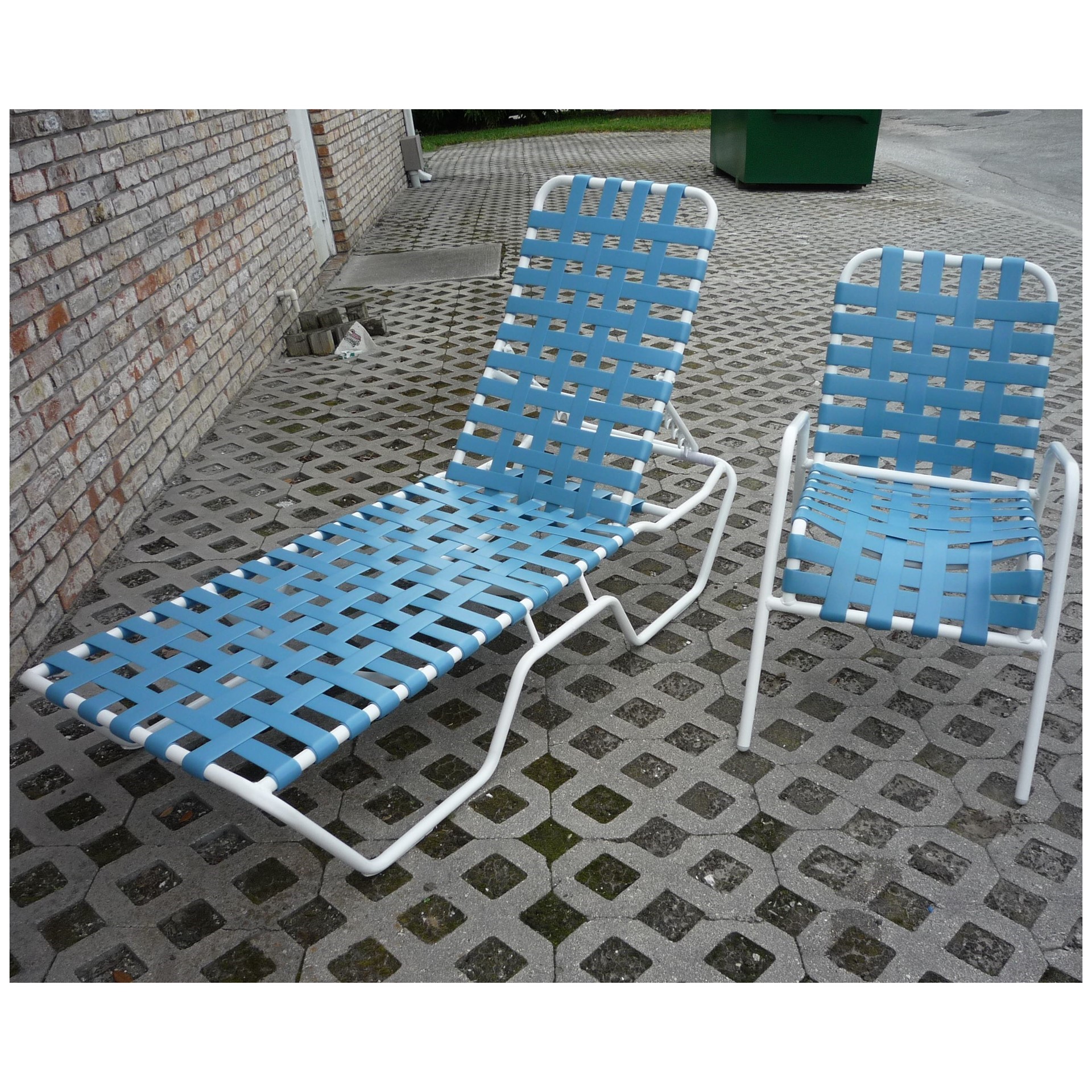 Classic Crossweave Vinyl Strap Chaise Lounge Furniture Leisure