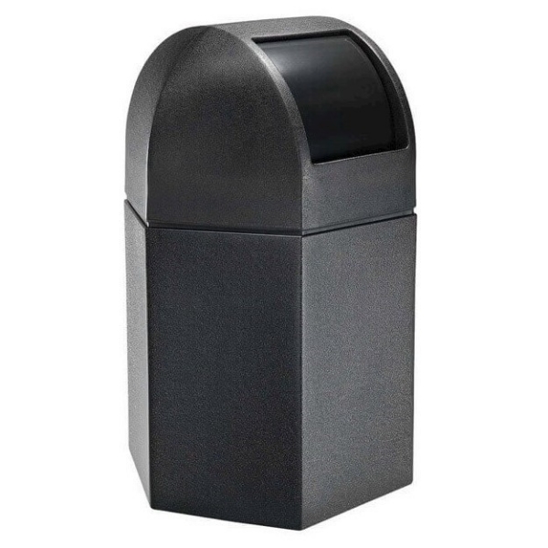 45 Gallon Poly Tec Commercial Plastic Hexagonal Trash Receptacle With Dome Lid	