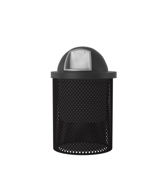 Perforated 32 Gallon Steel Trash Receptacle & Liner W/ Dome Top	