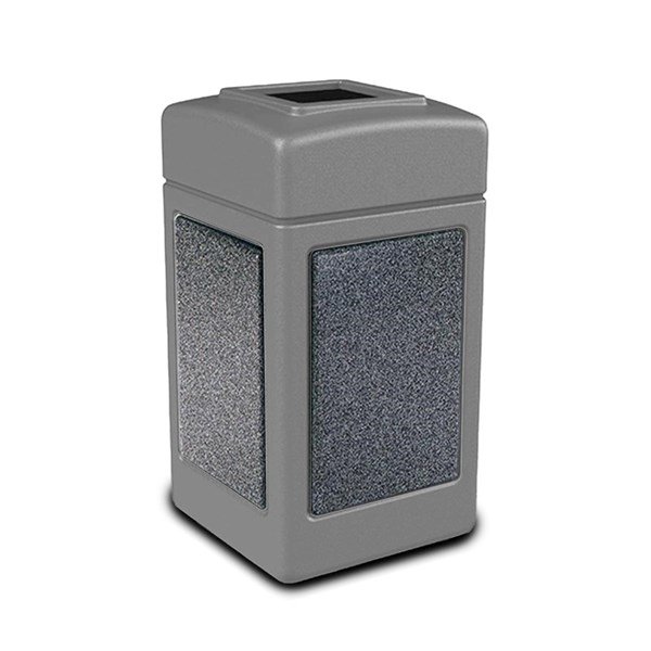 42 Gallon Stone Tec Commercial Square Plastic Trash Receptacle With Open Lid	