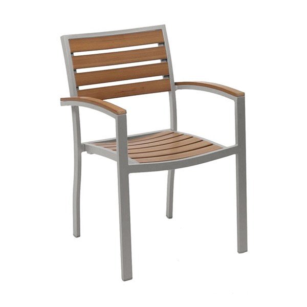 Classic Breezeway Outdoor Restaurant Chair With Stackable Aluminum Frame And Faux Teak Seat