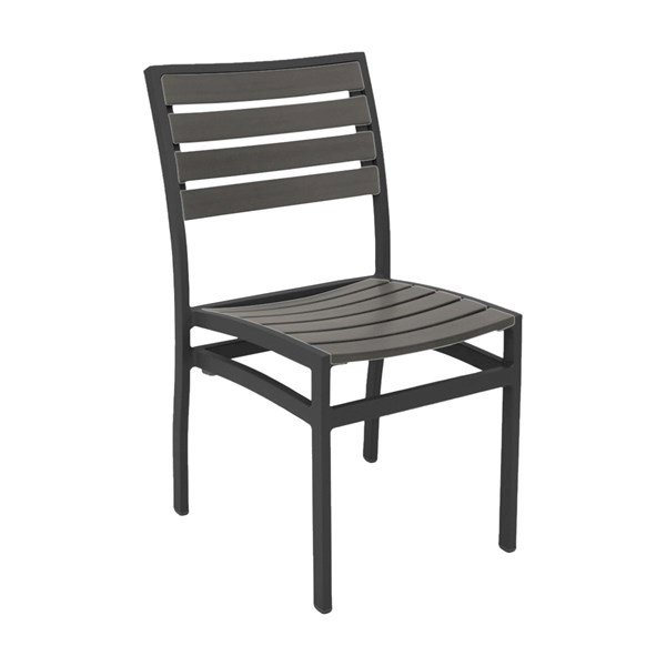 Classic Breezeway Outdoor Restaurant Dining Chair With Stackable Aluminum Frame And Faux Teak Seat