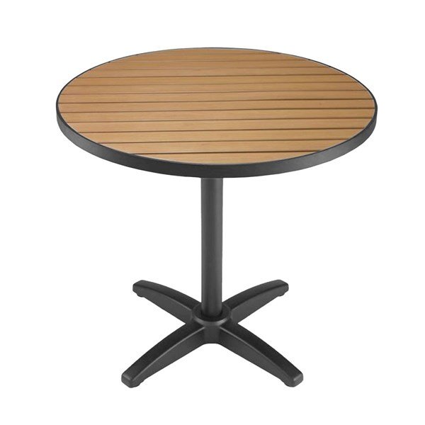 Outdoor Square Restaurant Dining Table With Aluminum Edge Faux Teak Top And X Aluminum Base	