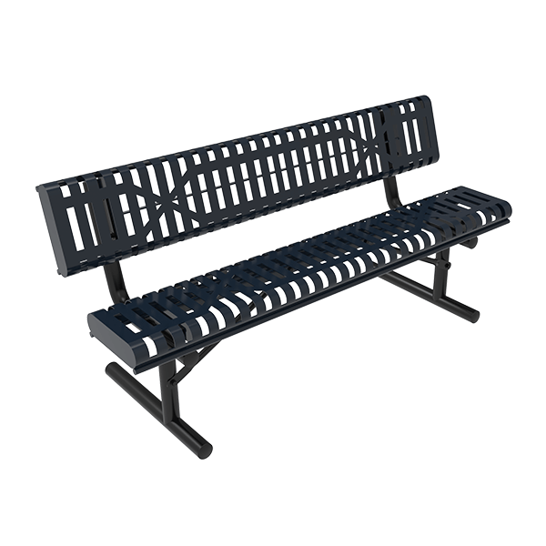 Portable - ELITE 4 Ft. Thermoplastic Polyethylene Coated Strapped Steel Bench with Back and Rolled Edges
