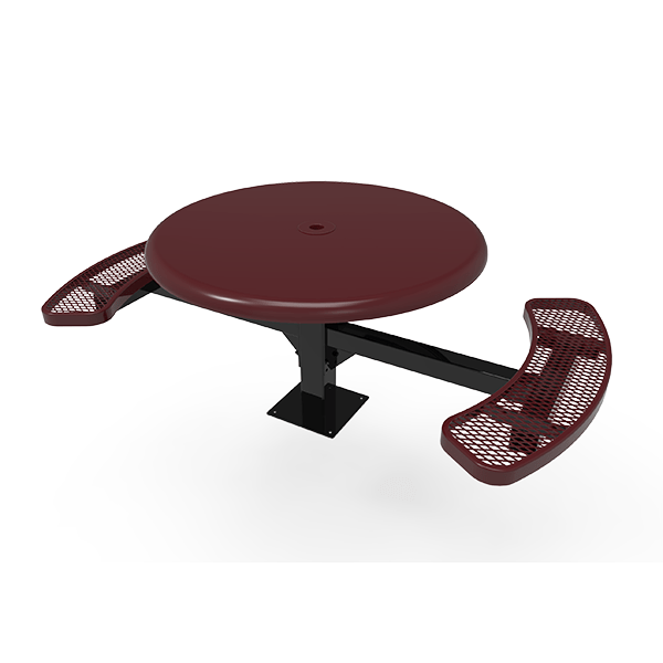 Surface Mount - Expanded - ELITE 46” Round Thermoplastic Polyethylene Coated Pedestal Picnic Table with Solid Top and 2 Seats