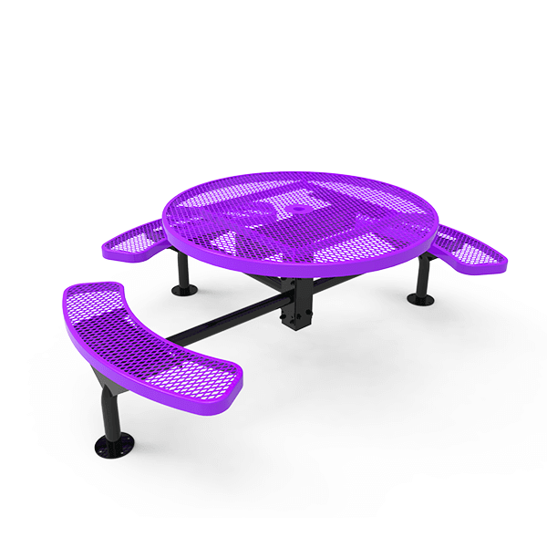 Surface Mount - Expanded - ELITE 46” Nexus Round Thermoplastic Polyethylene  Coated Pedestal Steel Picnic Table with 3 Attached Seats